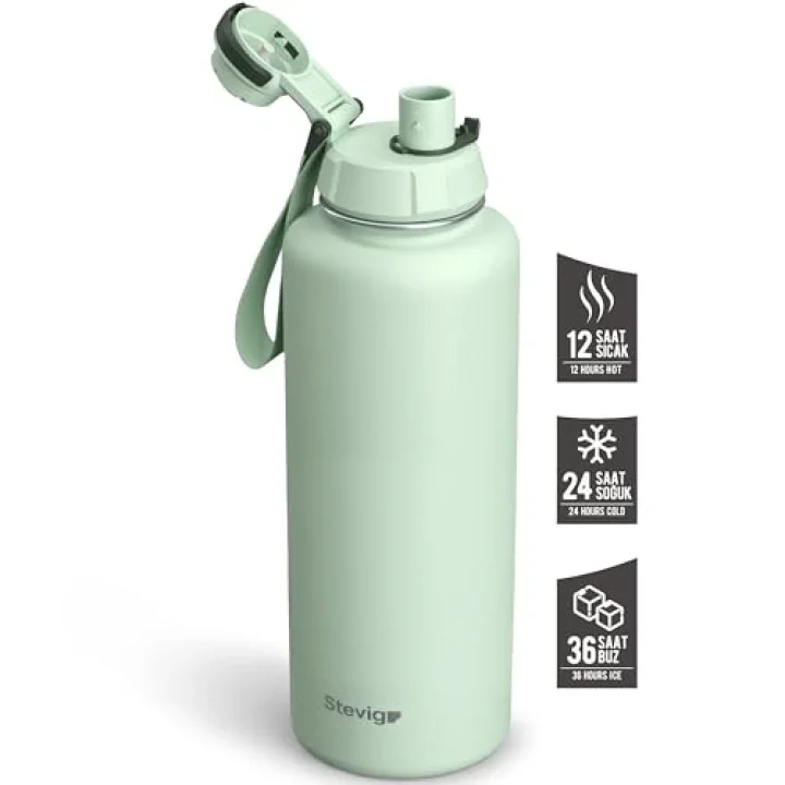 1 Hand Leak-Proof Sızdırmaz Çelik Termos 1500 ML Smoke Green ST-256