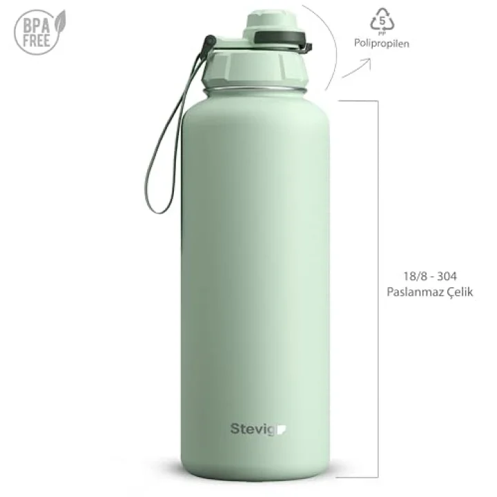 1 Hand Leak-Proof Sızdırmaz Çelik Termos 1500 ML Smoke Green ST-256