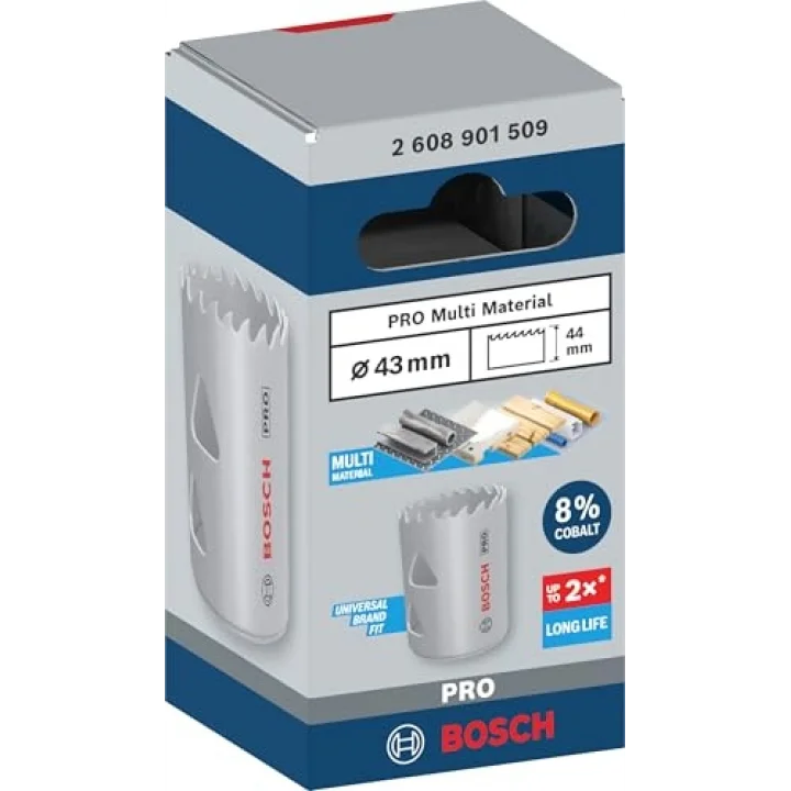 1 x PRO Multi Malzeme Delik Testeresi (Yumuşak Ahşap, Alçıpan Duvar için, Ø 43 mm, Profesyonel Aksesuar Matkap/Tornavida)