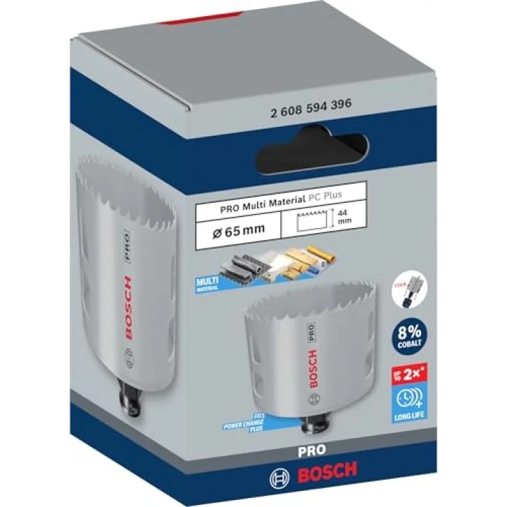 1 x PRO Multi Material Power Change Plus delik testeresi (yumuşak ahşap, alçıpan duvar için, Ø 65 mm, profesyonel aksesuar, matkap/tornavida için)