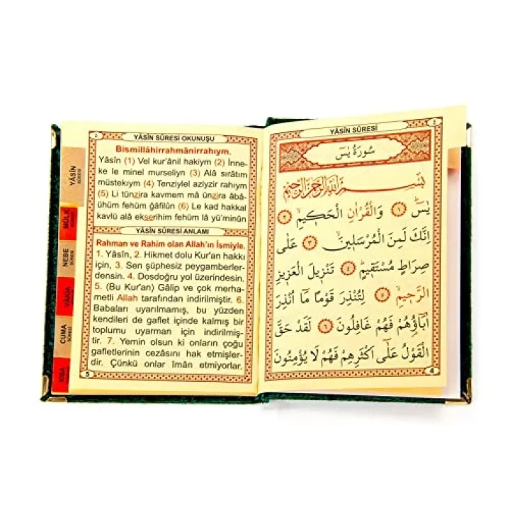 10 ADET - Ekonomik Kadife Kaplı Yasin Kitabı - Çanta Boy - Yeşil Renk - Dini Hediyelik