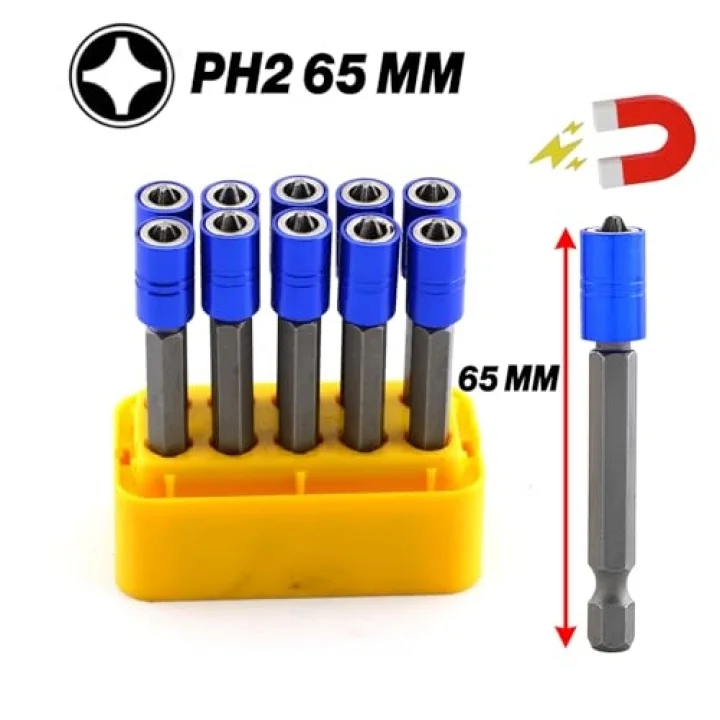 10 Adet Mıknatıslı Bits Uç PH2 65 mm Renkli Vida Tutucu Sökme Yıldız Matkap Vidalama Ucu S2 Çeliği