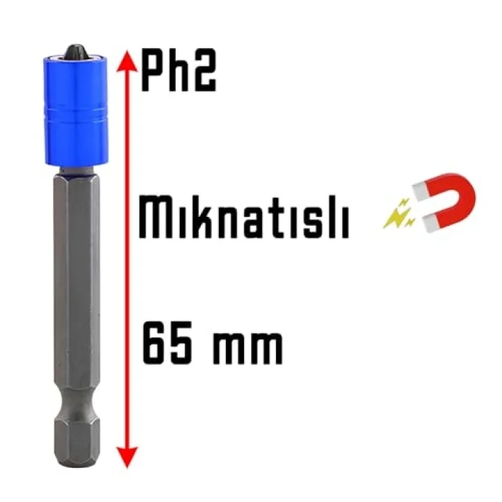 10 Adet Mıknatıslı Bits Uç PH2 65 mm Renkli Vida Tutucu Sökme Yıldız Matkap Vidalama Ucu S2 Çeliği