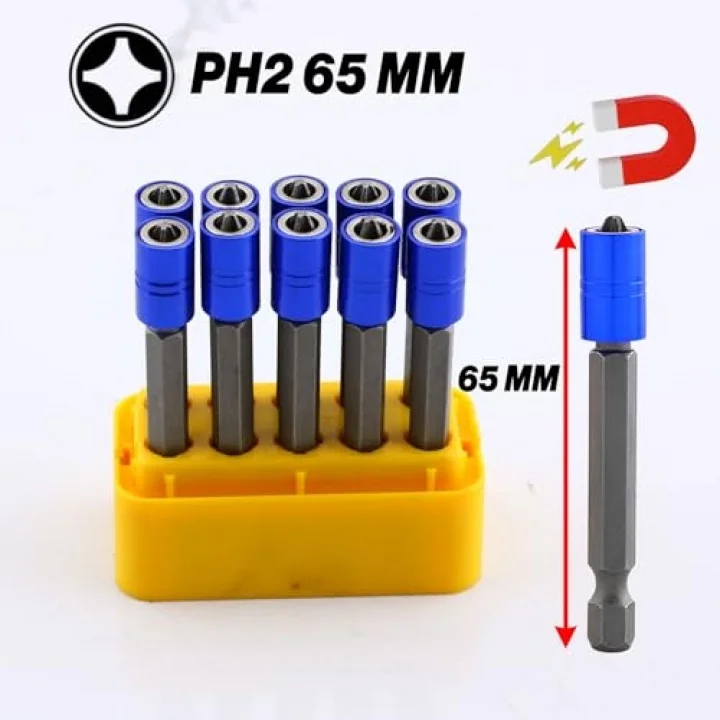 10 Adet Mıknatıslı Bits Uç PH2 65 mm Renkli Vida Tutucu Sökme Yıldız Matkap Vidalama Ucu S2 Çeliği