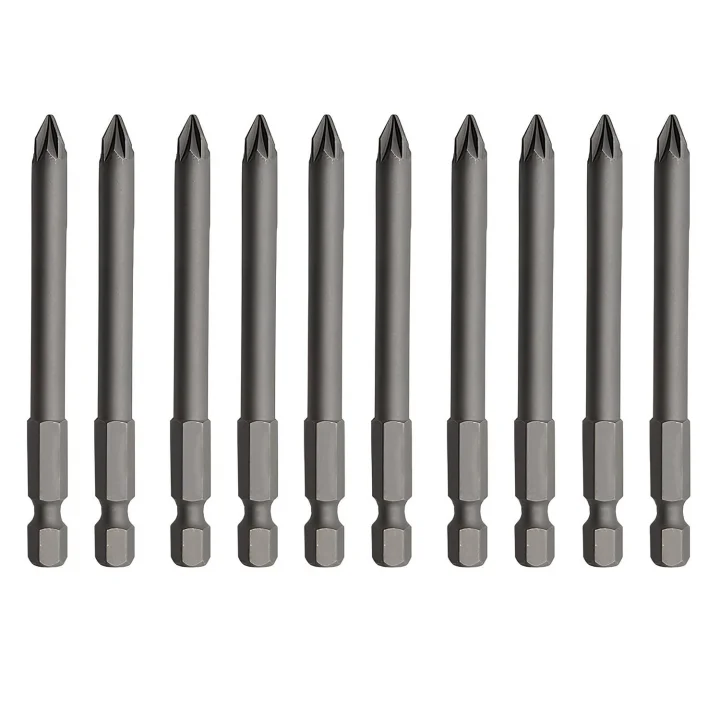 (10lu SET) Mıknatıslı Pozidriv Bits Uç PZ2 100 mm Kutulu Manyetik 1/4 Matkap Ucu 10 cm