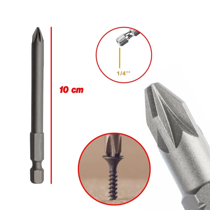 (10lu SET) Mıknatıslı Pozidriv Bits Uç PZ2 100 mm Kutulu Manyetik 1/4 Matkap Ucu 10 cm