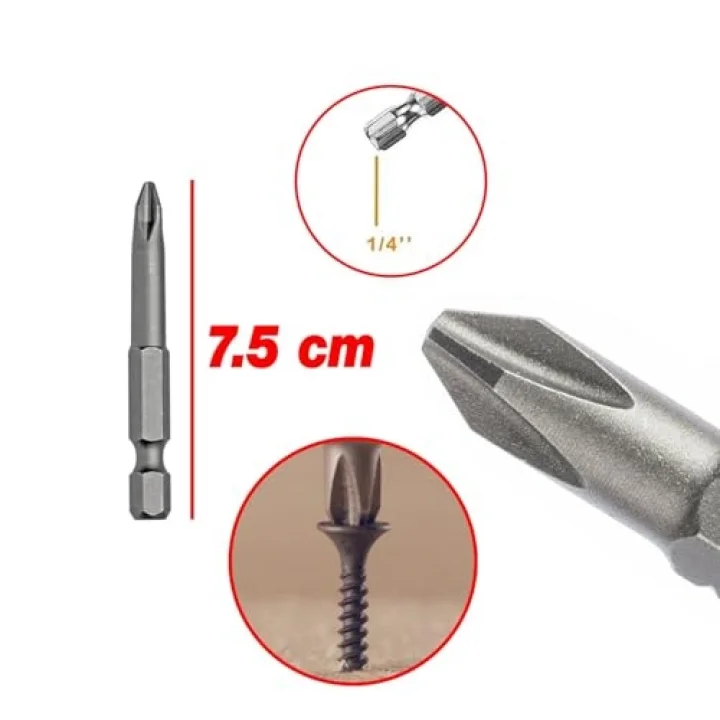 (10lu SET) Mıknatıslı Yıldız PH2 Bits Uç 75 mm Kutulu Manyetik 1/4 Matkap Ucu 7.5 cm Uzunluk
