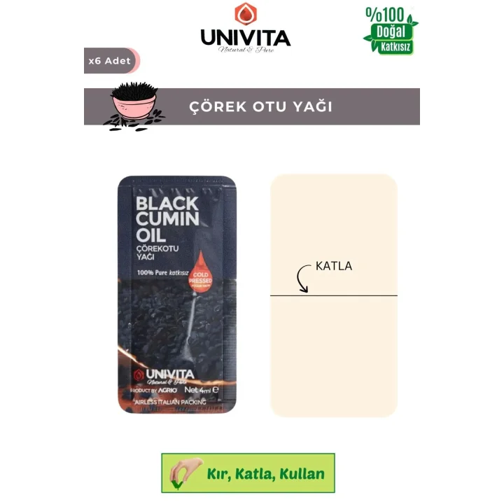 %100 Doğal Katkısız Çörek Otu Yağı - Saç Güçlendirici/Black Cumin Oil 4ml X 6 Adet