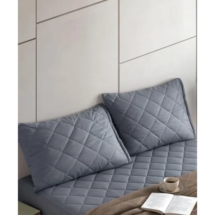 %100 Pamuk Kapitone Yastık Koruyucu Kılıf 2 Adet 50 x 70 (Gri)