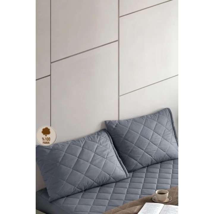 %100 Pamuk Kapitone Yastık Koruyucu Kılıf 2 Adet 50 x 70 (Gri)