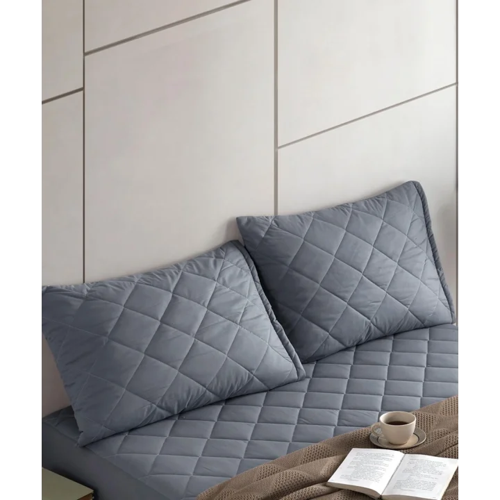 %100 Pamuk Kapitone Yastık Koruyucu Kılıf 2 Adet 50 x 70 (Gri)
