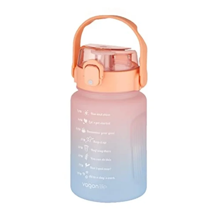 1000 ml Pipetli/Pipetsiz Kullanım Çift Renk SoftTouch Motivasyon Matarası Sticker Hediyeli