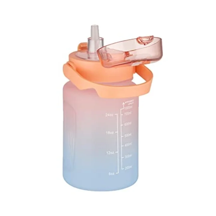 1000 ml Pipetli/Pipetsiz Kullanım Çift Renk SoftTouch Motivasyon Matarası Sticker Hediyeli