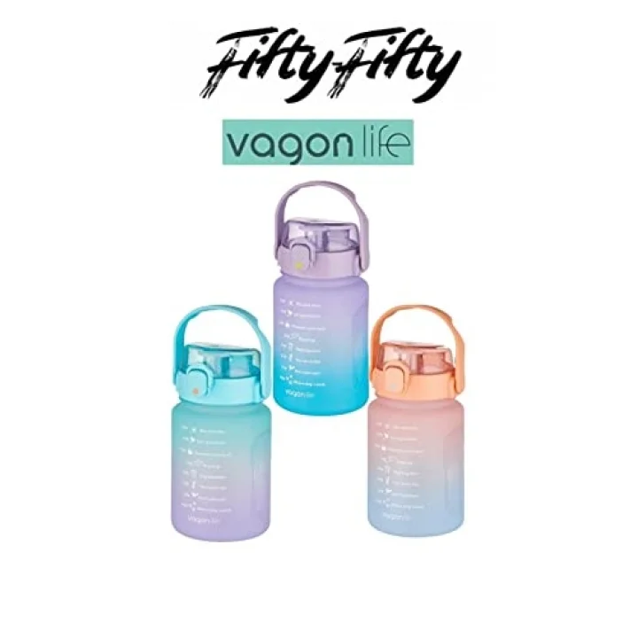 1000 ml Pipetli/Pipetsiz Kullanım Çift Renk SoftTouch Motivasyon Matarası Sticker Hediyeli