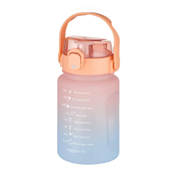 1000 ml Pipetli/Pipetsiz Kullanım Çift Renk SoftTouch Motivasyon Matarası Sticker Hediyeli