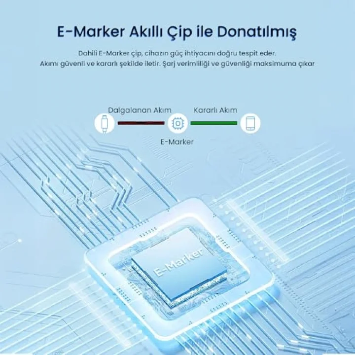 100W 5A E-Mark Çipli PD Type-C to Type-C Hızlı Şarj ve Data Kablosu 1.2 Metre