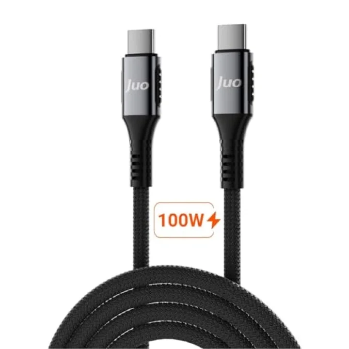 100W 5A E-Mark Çipli PD Type-C to Type-C Örgülü Hızlı Şarj ve Data Kablosu 1 Metre