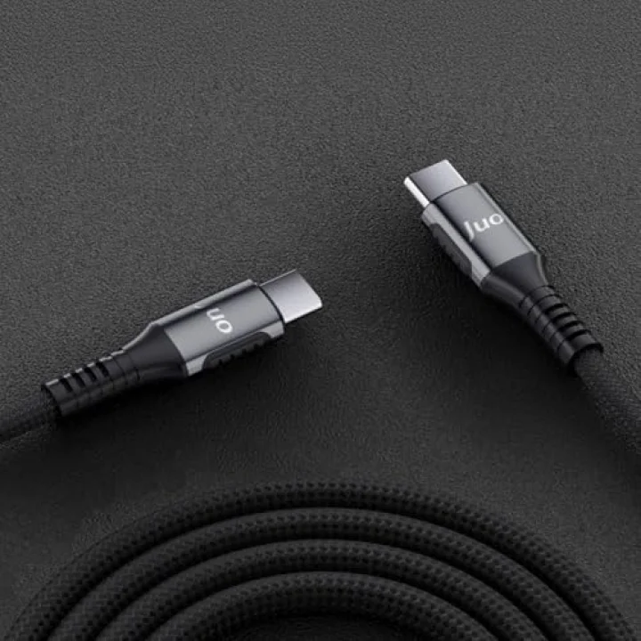 100W 5A E-Mark Çipli PD Type-C to Type-C Örgülü Hızlı Şarj ve Data Kablosu 1 Metre