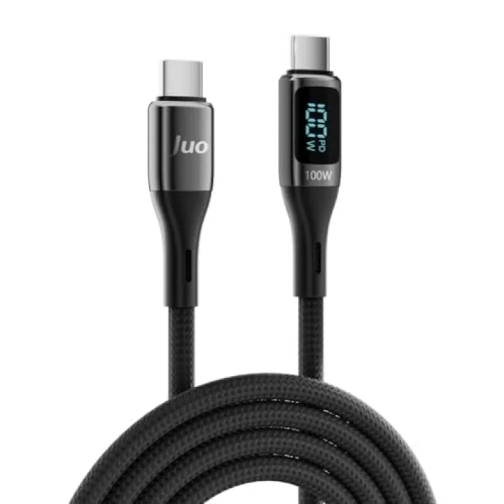 100W 5A QC4.0 Dijital Led Ekranlı E-Mark Çipli USB PD Type-C Hızlı Şarj ve Data Kablosu 2 Metre