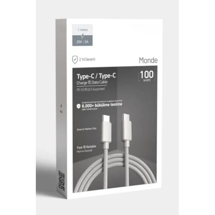 100W Örgülü Type C to Type C SPK-10 1mt Data ve Şarj Kablosu