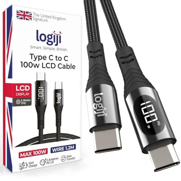 100W Type-C to Type-C Dijital LED Ekranlı Göstergeli Hızlı Şarj Kablosu E-Mark Çipli, Dayanıklı Örgülü, 1.2m, USB-C PD 3.0, iPhone 15 16,17 Xiaomi Telefon, Macbook Tablet ile Uyumlu