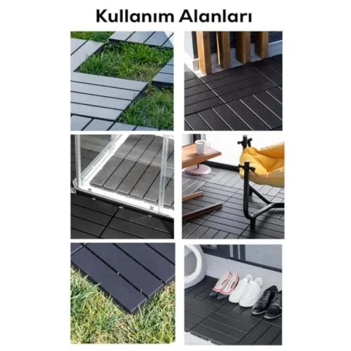 1066 Bahçe Balkon Teras Banyo Paspası 9lu Zemin Karosu Antrasit