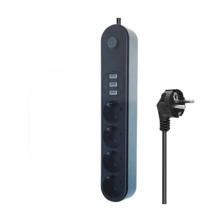 10A Akım Korumalı Uzatma Kablosu 4 Priz 3 USB Girişli 2 Metre Çoklu Priz, Termal Korumalı USB Şarjlı Priz Uzatma Kablosu, Açma Kapama Düğmeli Elektrik Prizi Çoklayıcı