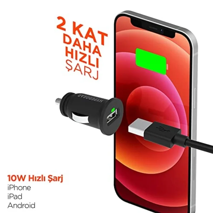 10W USB-A 2.1A Tekli Araç Şarjı, 2.1A, Siyah