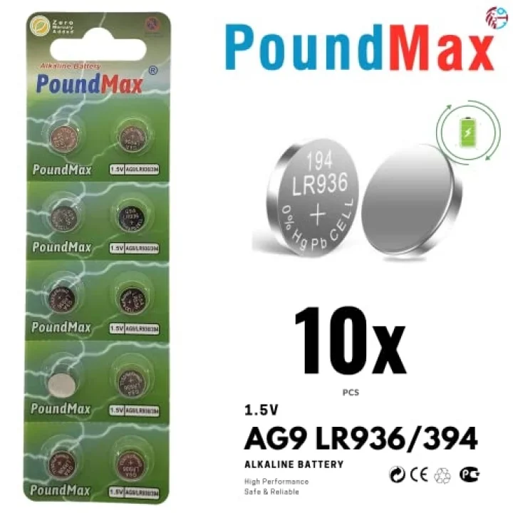 10x AG9 (LR45, LR936, 394) 1.5V - alkalin düğme piller | 1x 10lu paket