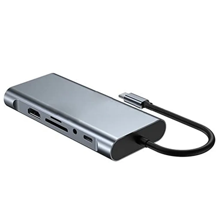 11 in 1 Type-C To USB Hub HDMI (4K),Audio/, Type-C/, 4X USB 3.0/, LAN/, VGA/, SD Card Reader Çevirici Hub 10 Port Adaptör Dönüştürücü Çoklayıcı