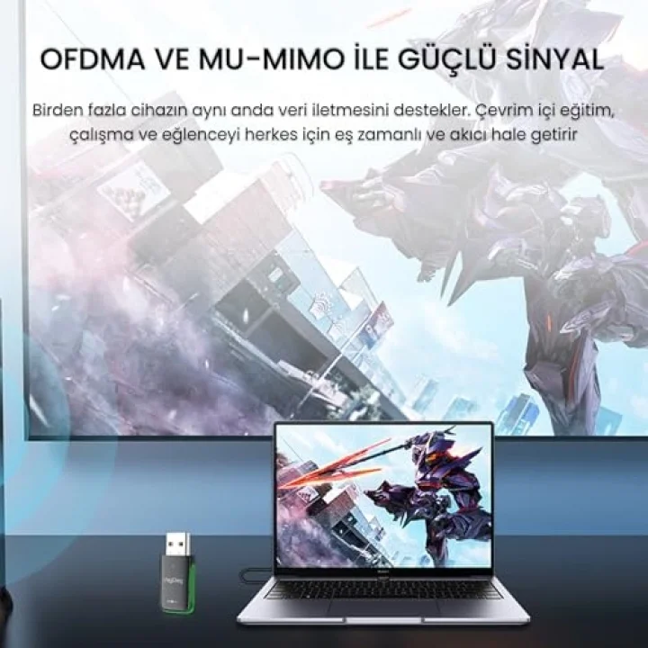 1100 Mbps Dual Band Wi-Fi 6 Alıcı ve Bluetooth 5.4 Adaptör Mini USB Dongle