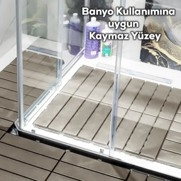 1177 Bahçe Balkon Teras Banyo Paspası 9lu Zemin Karosu Latte