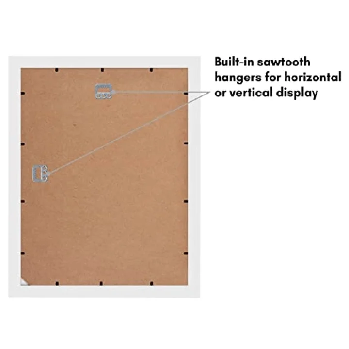 (11x14, 1 Pack, White) - 28cm x 36cm White Wood Picture Frame with Glass Front; Made to Display Pictures 20cm x 25cm with Mat or 28cm x 36cm Without Mat; Hanging Hardware Included