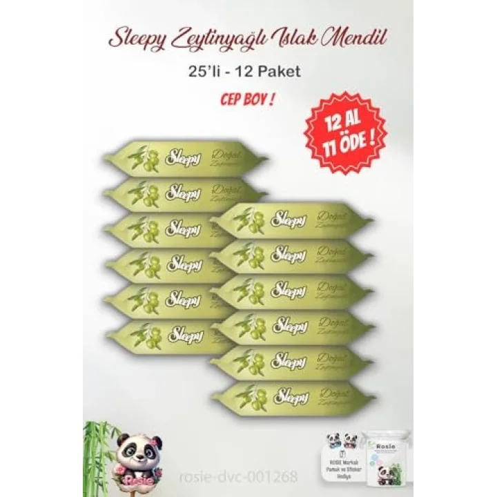12 AL 11 ÖDE Sleepy Doğal Zeytinyağlı Islak Mendil 25li ve ROSIE