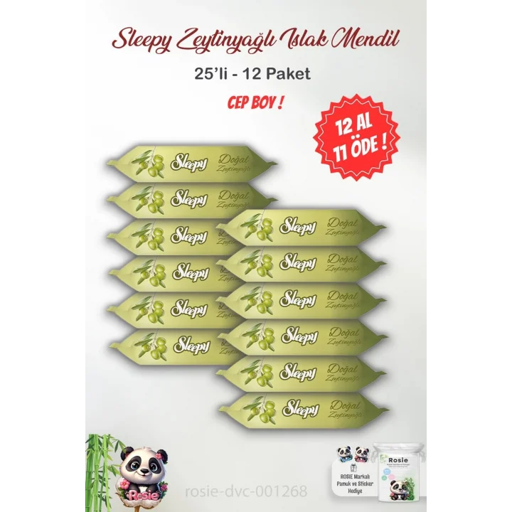 12 AL 11 ÖDE Sleepy Doğal Zeytinyağlı Islak Mendil 25li ve ROSIE