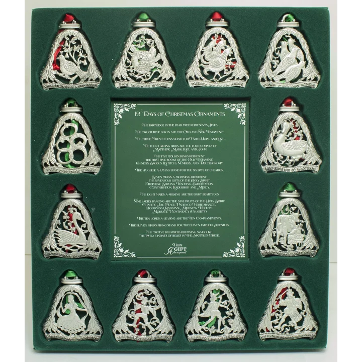 12 Günlük Noel Süs Seti, 12li Metal Süs Seti, 7,7 cm, Abbey & CA Gift