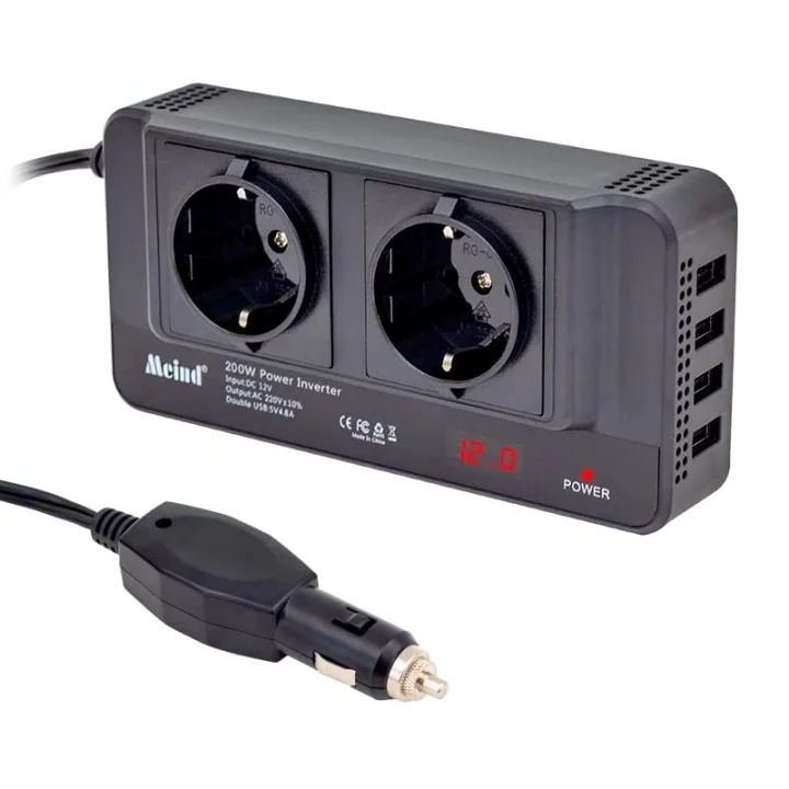 12 Volt 200 Watt, 4 Usb, 2 Priz, Dijital, Çakmaktan Power İnverter
