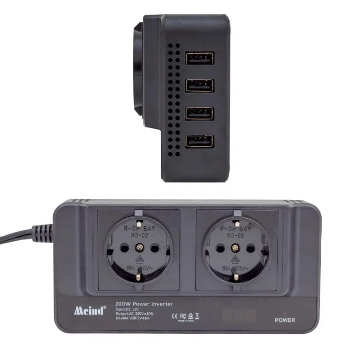 12 Volt 200 Watt, 4 Usb, 2 Priz, Dijital, Çakmaktan Power İnverter