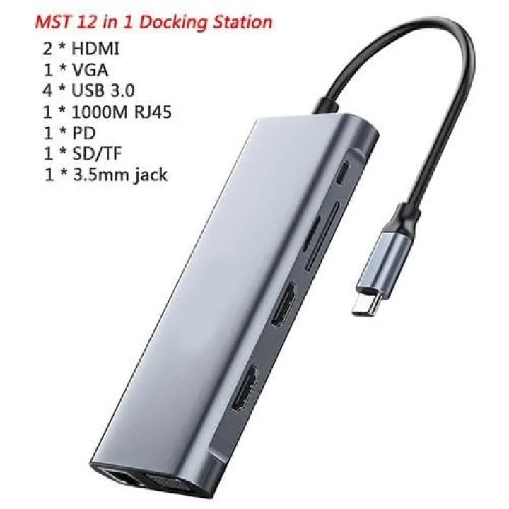 12in1 Dock Station 2 Adet HDMI Uyumlu 1000 Mbps 4K USB C Adaptörü USB 3.0 VGA RJ45 Pd Için Macbook Pro Tipi C Docking Dizüstü Yer Yapma Istasyonları Type-C Adaptör ZR610