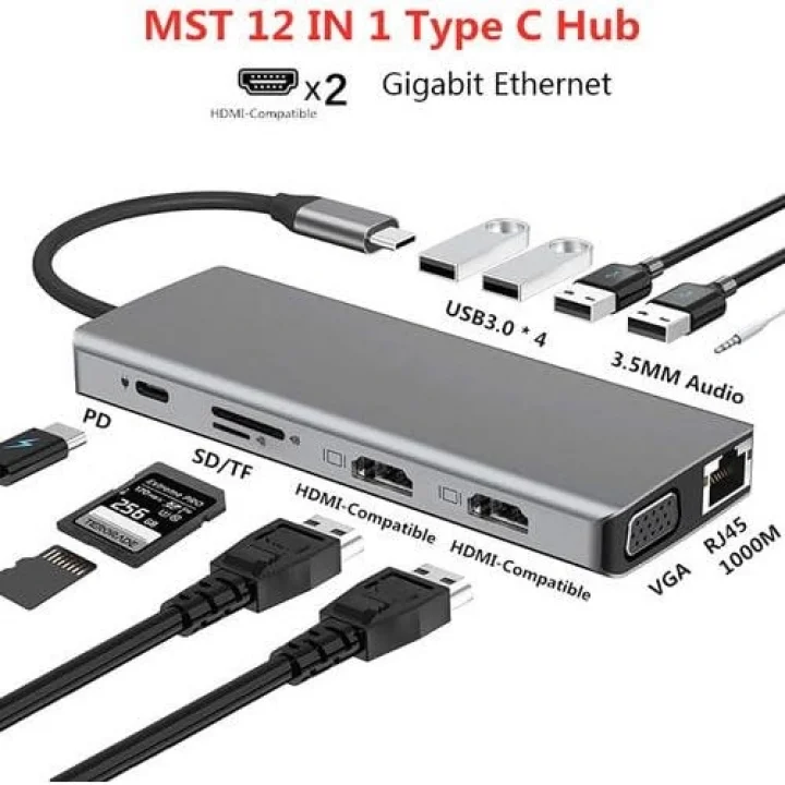 12in1 Dock Station 2 Adet HDMI Uyumlu 1000 Mbps 4K USB C Adaptörü USB 3.0 VGA RJ45 Pd Için Macbook Pro Tipi C Docking Dizüstü Yer Yapma Istasyonları Type-C Adaptör ZR610