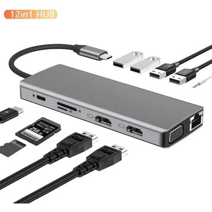 12in1 Dock Station 2 Adet HDMI Uyumlu 1000 Mbps 4K USB C Adaptörü USB 3.0 VGA RJ45 Pd Için Macbook Pro Tipi C Docking Dizüstü Yer Yapma Istasyonları Type-C Adaptör ZR610