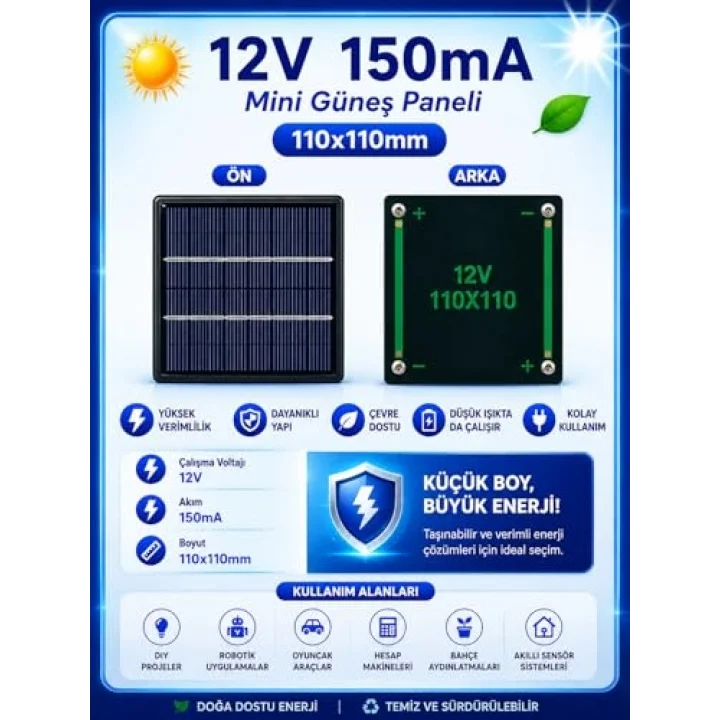 12V 150MA 110X110MM Güneş Paneli - Solar Panel