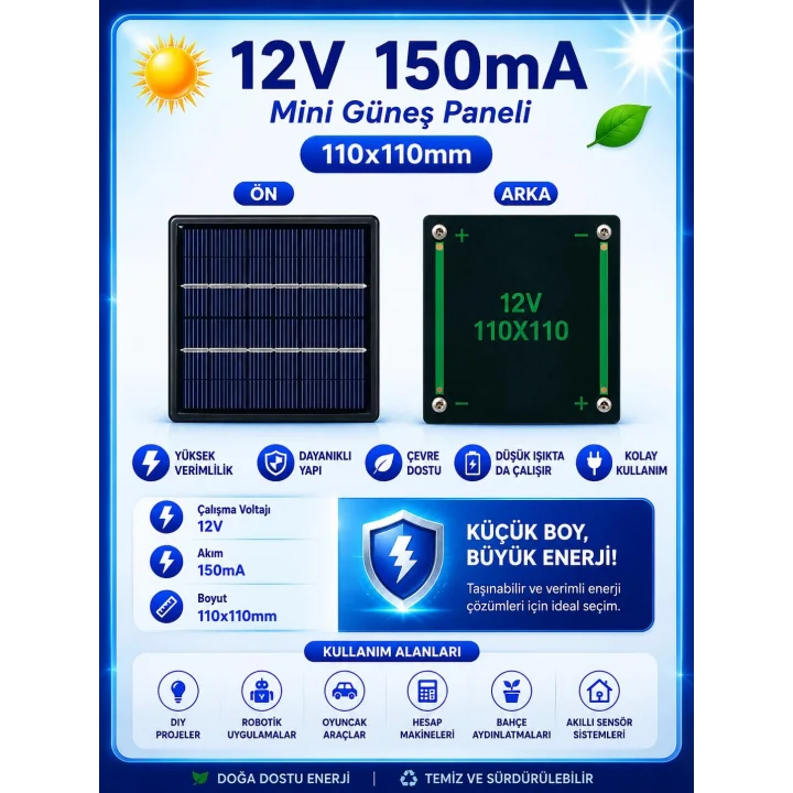 12V 150MA 110X110MM Güneş Paneli - Solar Panel