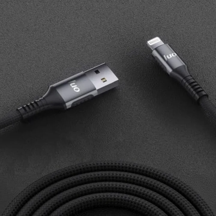 12W 2.4A USB-A to Lightning iPhone iPad ile Uyumlu Örgülü Hızlı Şarj ve Data Kablosu 2 Metre