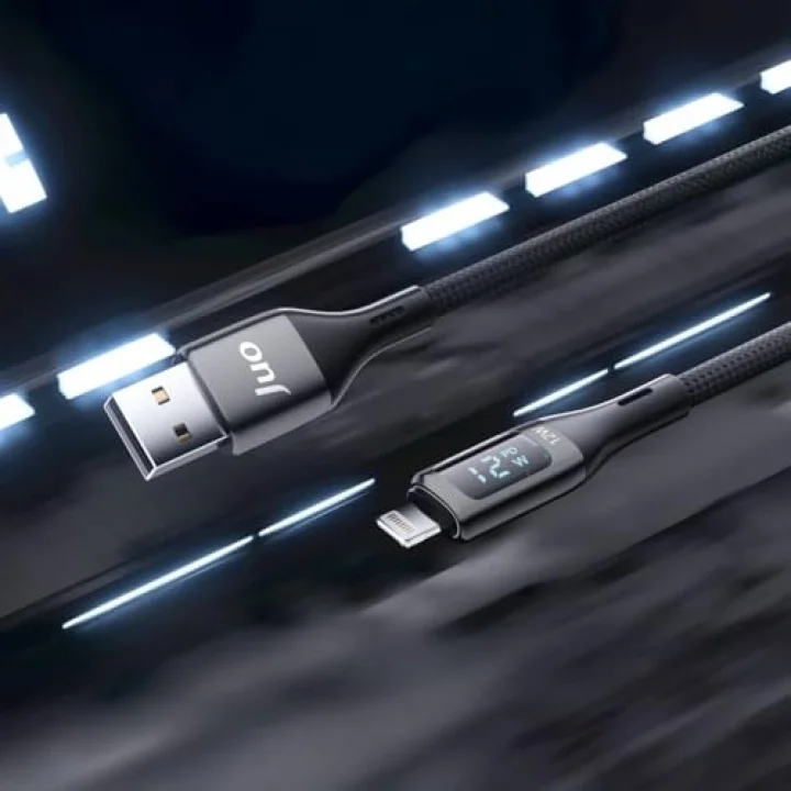 12W Dijital Led Ekranlı USB-A to Lightning iPhone iPad Örgülü Hızlı Şarj ve Data Kablosu 2 Metre
