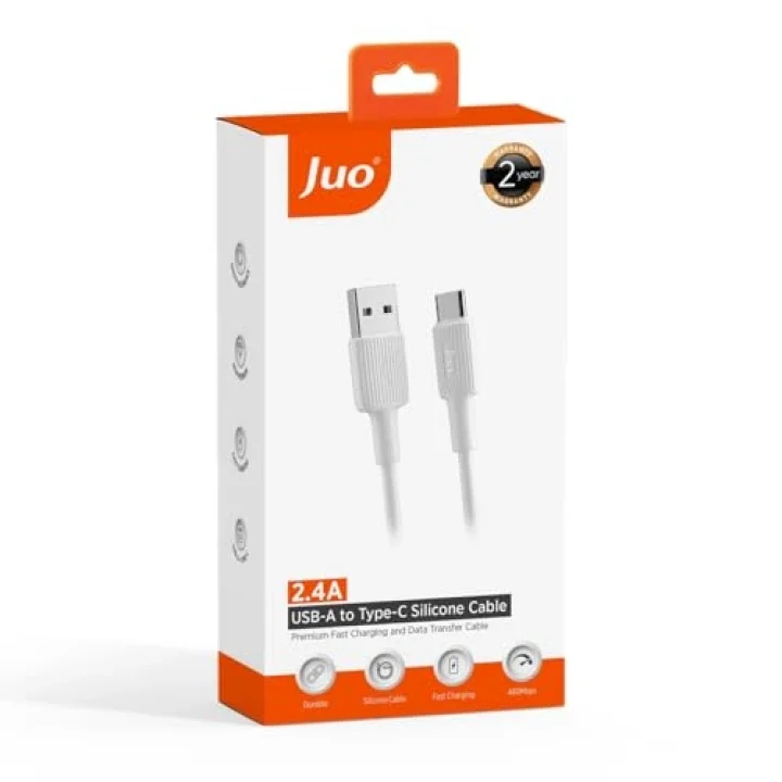 12W USB-A to Type-C Silikon Hızlı Şarj ve Data Kablosu Beyaz 2 Metre