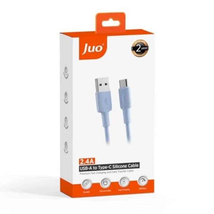 12W USB-A to Type-C Silikon Hızlı Şarj ve Data Kablosu Mavi 1 Metre