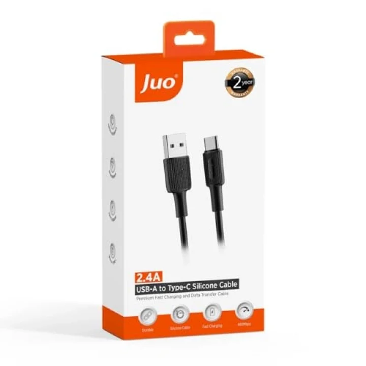 12W USB-A to Type-C Silikon Hızlı Şarj ve Data Kablosu Siyah 1 Metre