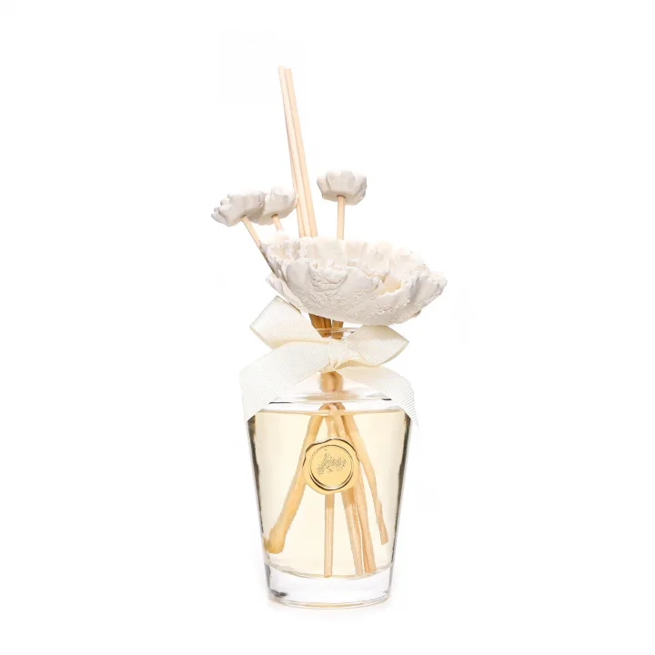 130 ml Ekru Çiçek Seramik Taş Bambu Çubuklu Black Vanilya Oda Kokusu
