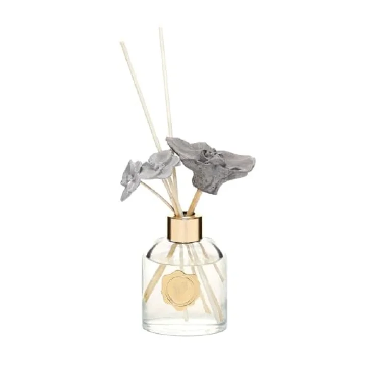 130 ml Elips Cam Şişe Seramik Çiçek Taşlı Bambu Çubuklu Black Orchid Oda Kokusu